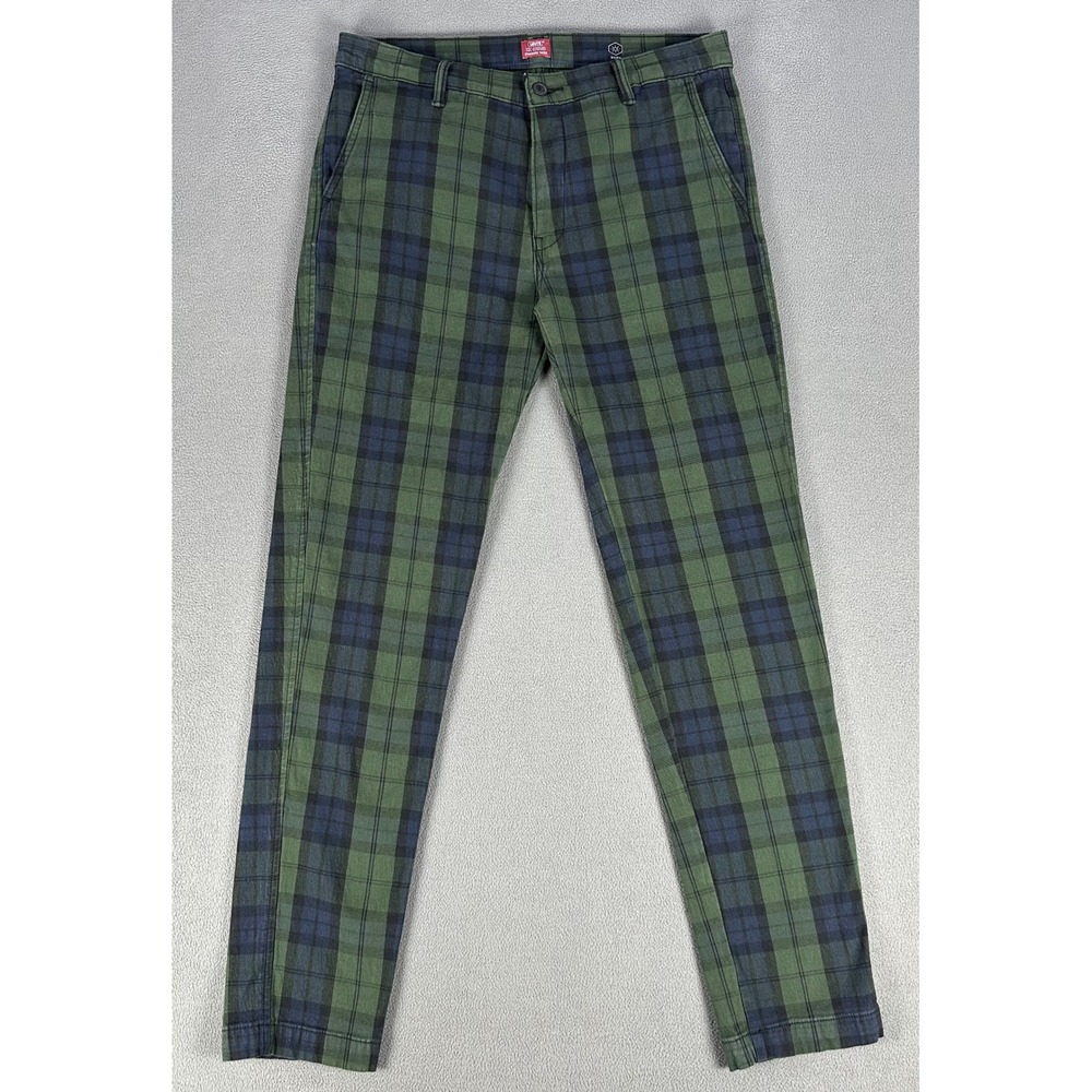 Levis Pants Mens 32x32 Green Blue XX Chino Taper Blackwatch Tartan Plaid READ - Picture 2 of 10